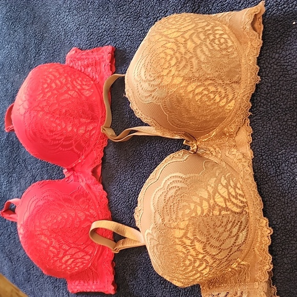 Elegant Lace Underwire Bra Set - Red and Tan - Picture 2 of 7